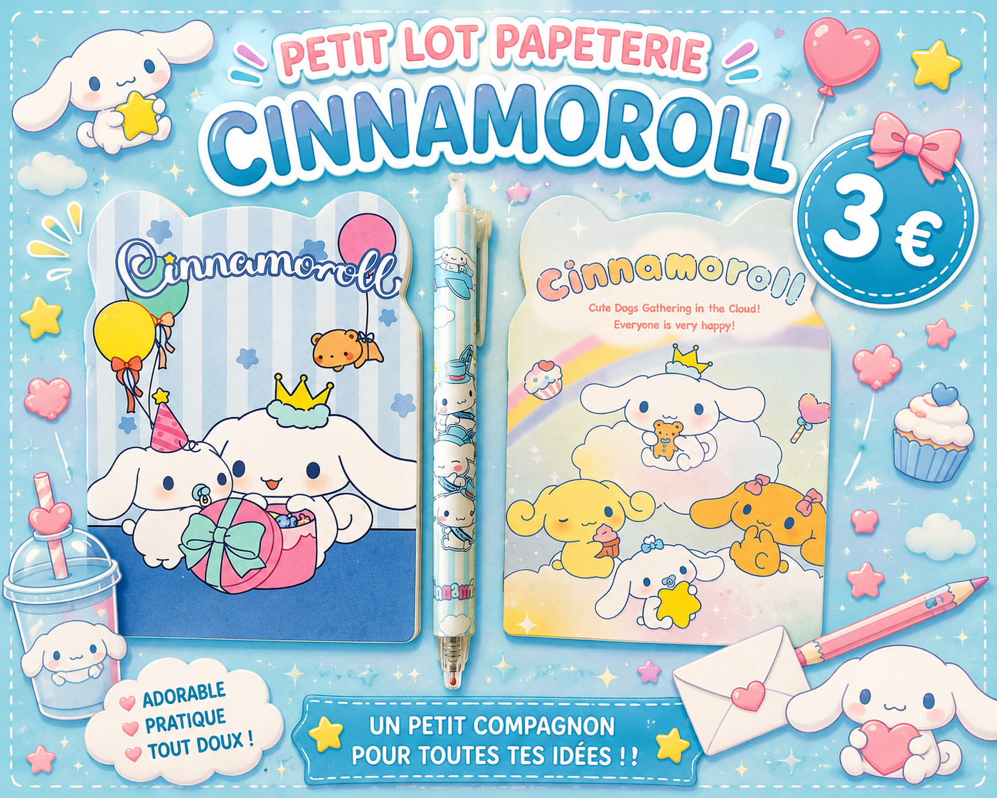 P'tit lot papeterie Cinnamoroll ( Hello Kitty and friends )