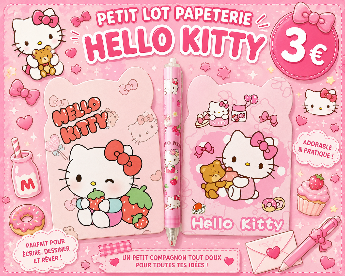 P'tit lot papeterie Hello kitty