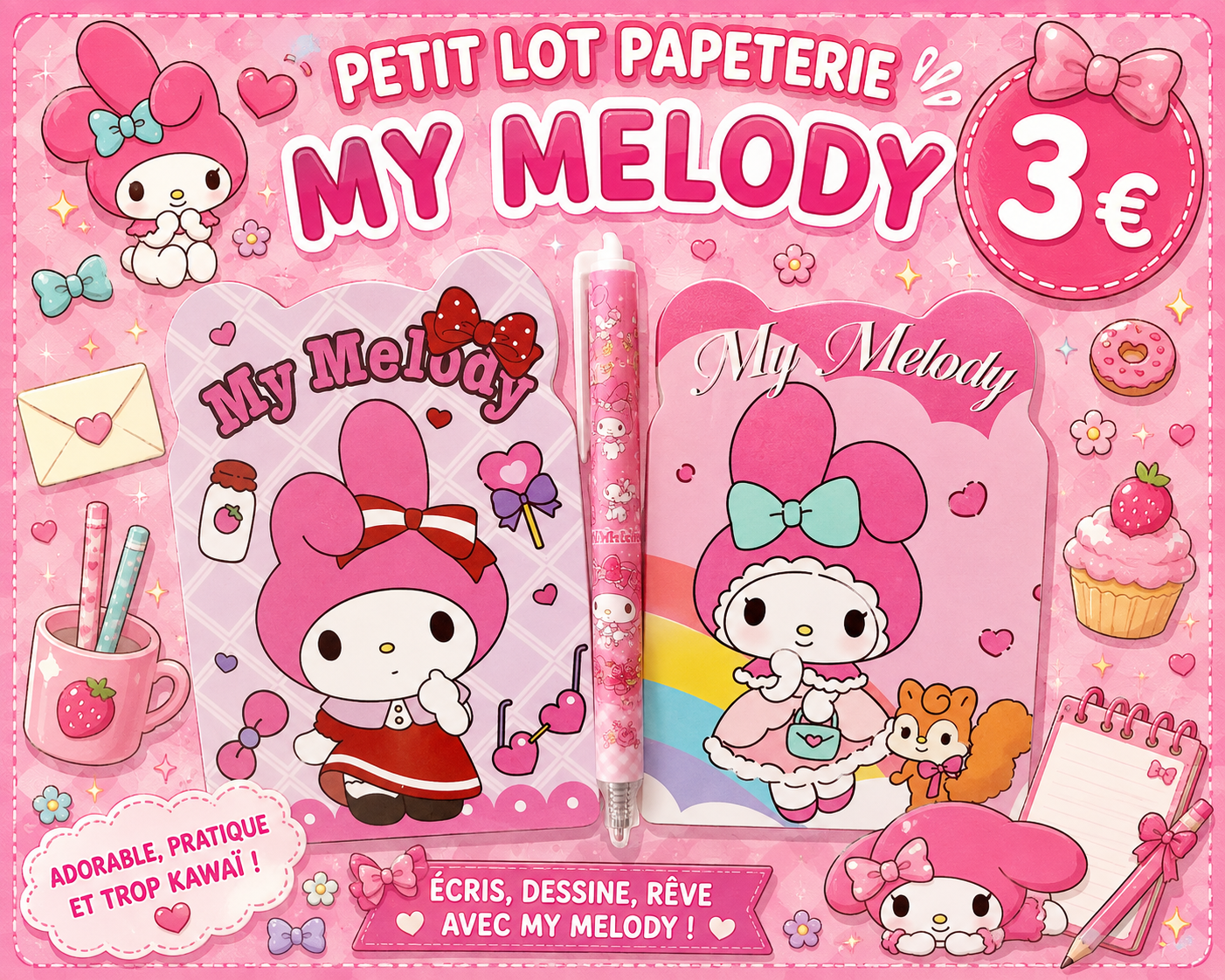 P'tit lot papeterie My Melody ( Hello Kitty and friends )