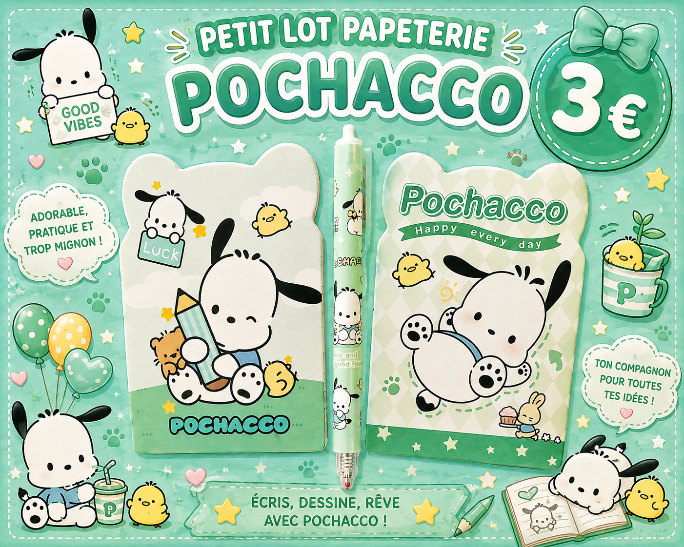 P'tit lot papeterie Pochacco ( Hello Kitty and friends )