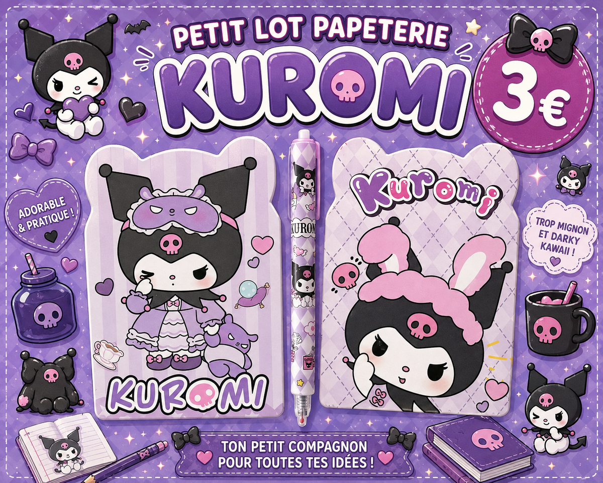 P'tit lot papeterie Kuromi ( Hello Kitty and friends )