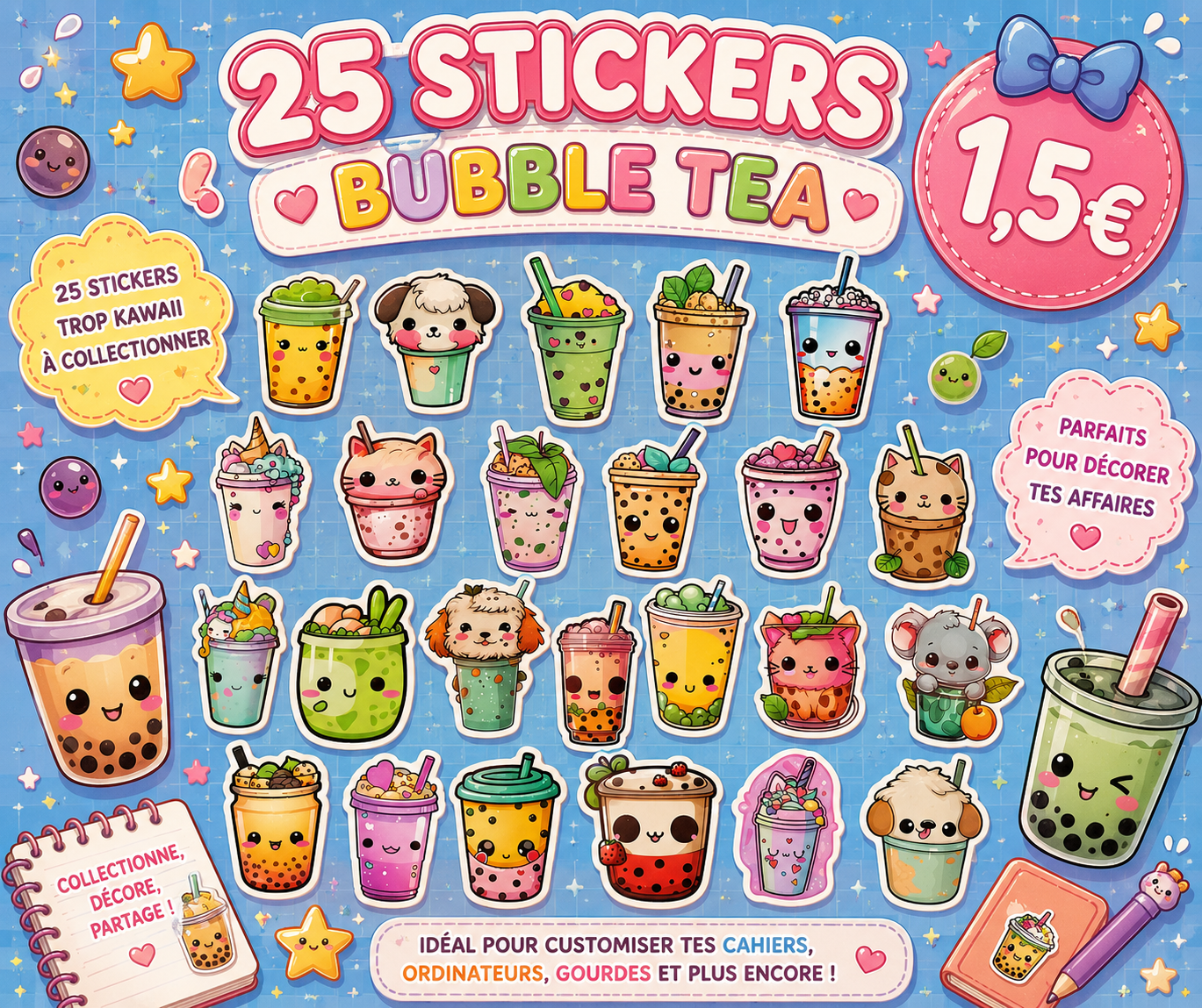 25 stickers Bubble tea