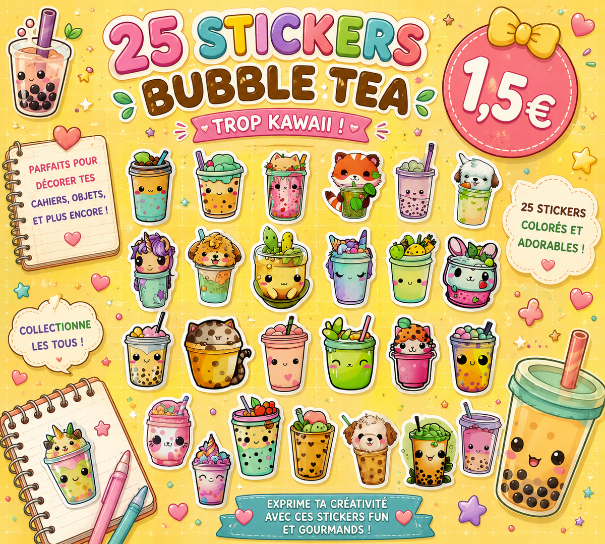 25 stickers bubble tea