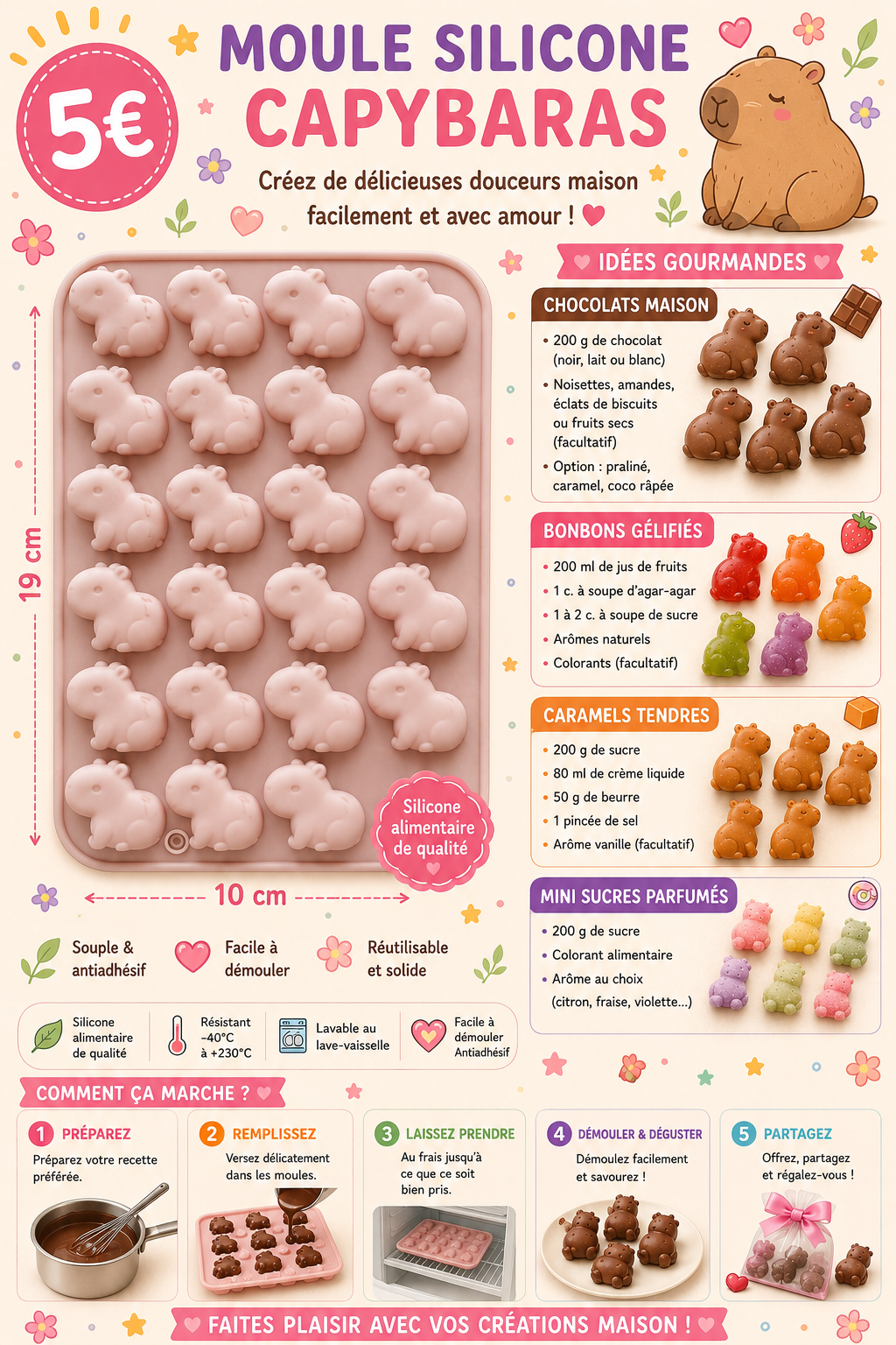 Moule silicone à bonbons/chocolats Capybara