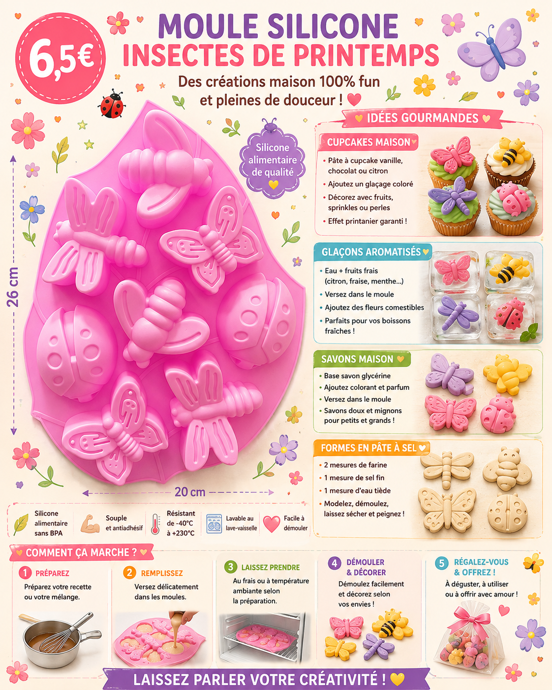 Grand moule silicone Insectes de Printemps