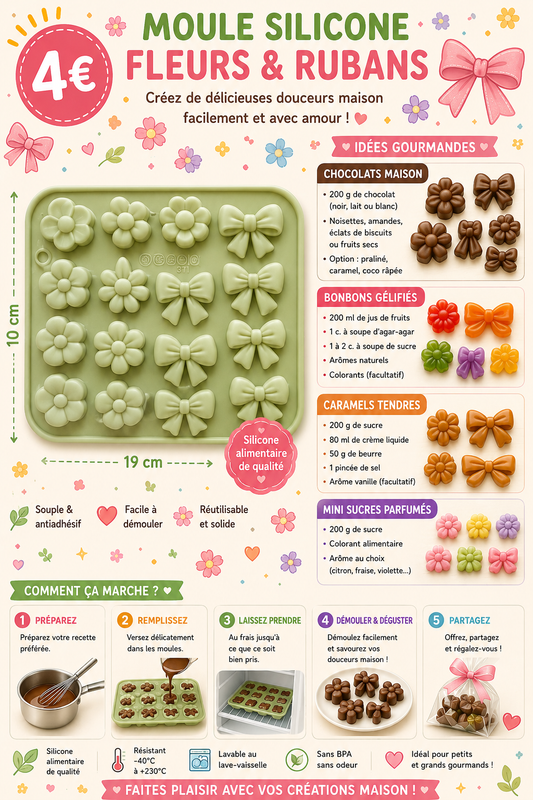 Moule silicone Petites fleurs et rubans pour bonbons / chocolats