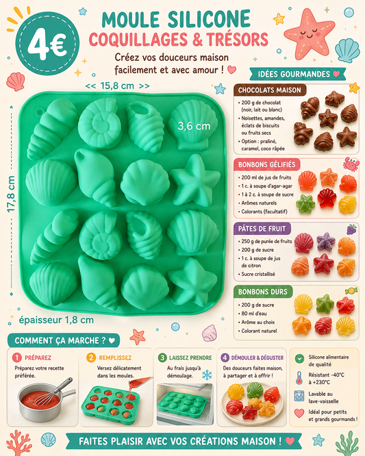 Moule silicone à bonbons / chocolats ' Coquillages '