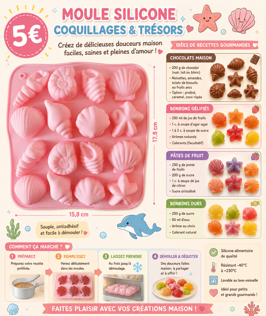 Moule silicone à bonbons / chocolats ' Coquillages '
