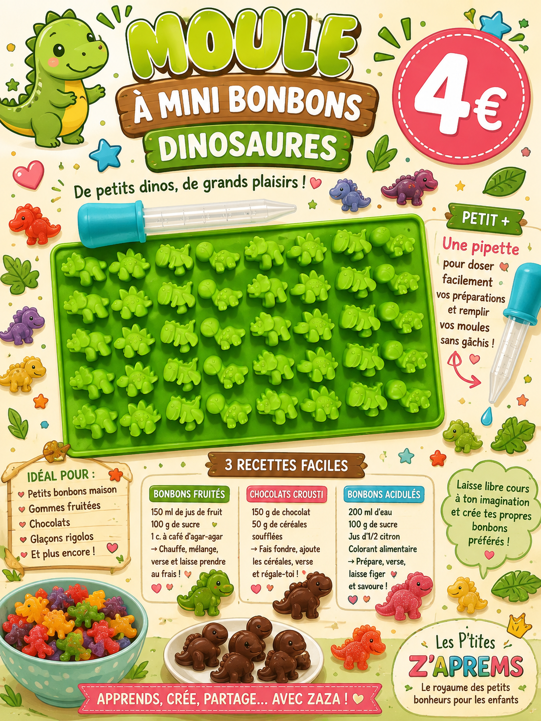 Moule silicone mini bonbons dinosaures 🦕