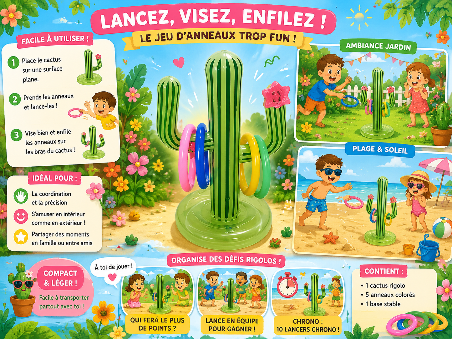 Jeu Cactus gonflable avec ses 4 anneaux
