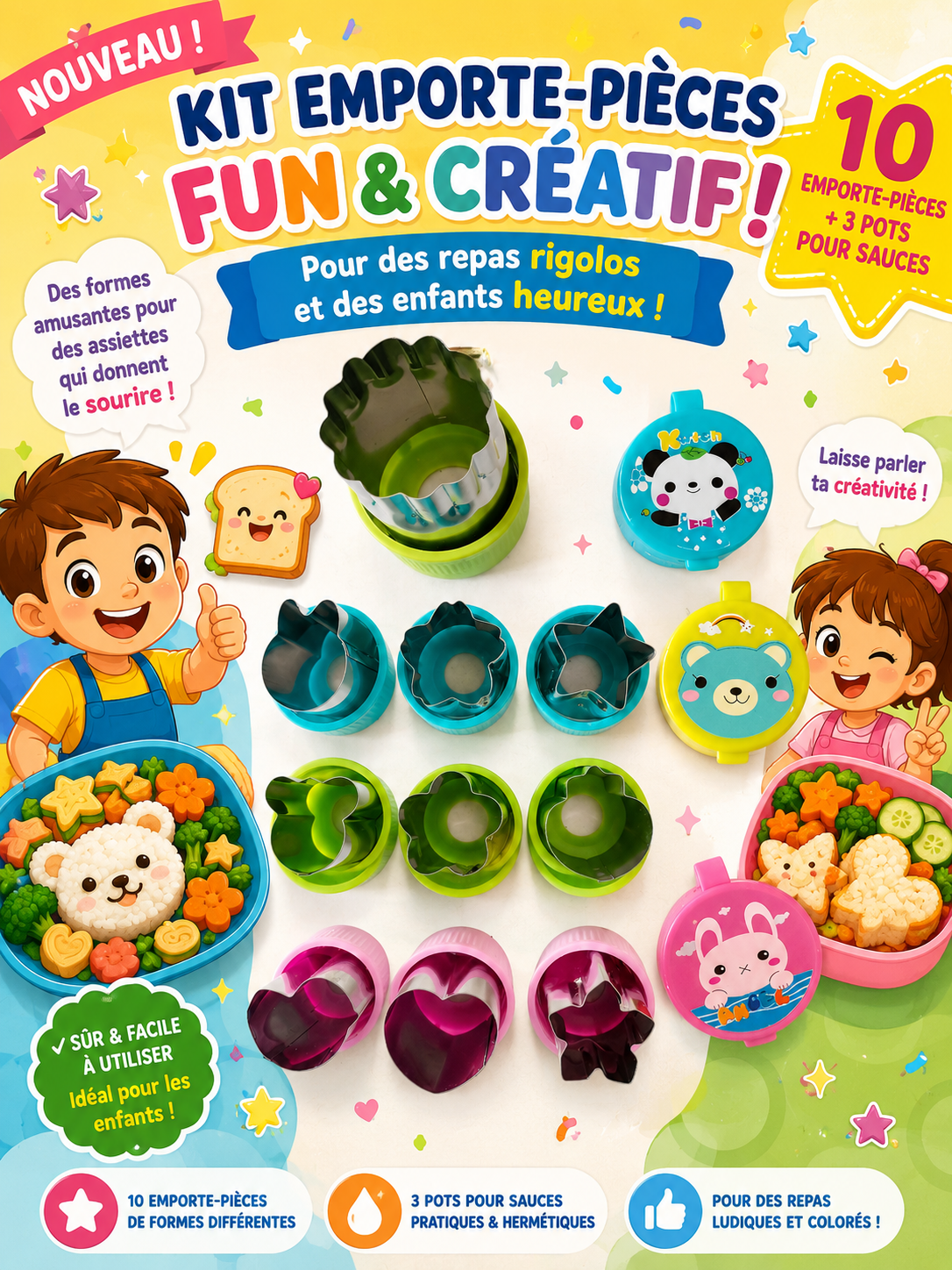 Ensemble 10 accessoires découpe + 3 mini pots pour sauces