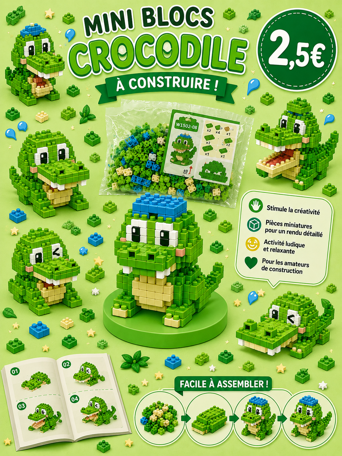 Mini bricks de construction P'tit Croco