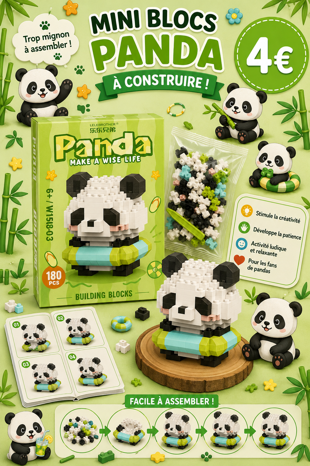 Mini bricks de construction Panda et sa bouée 🐼