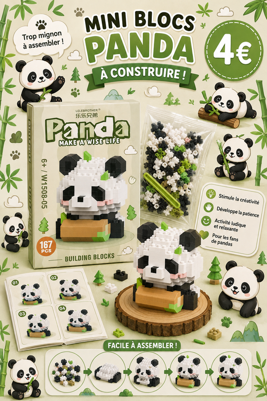Mini bricks de construction Panda avec sa bûche