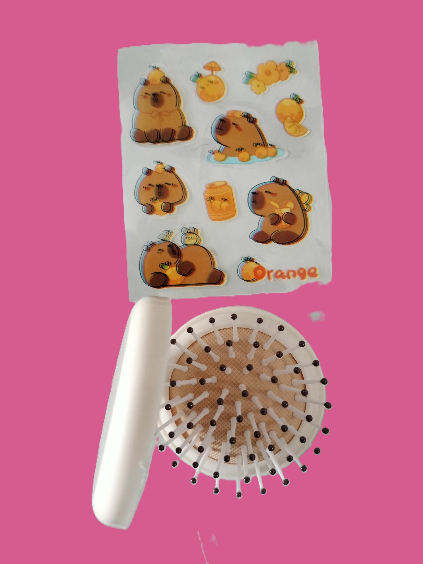 Mini brosse à cheveux de poche Capybara à personnaliser ( autocollants inclus )
