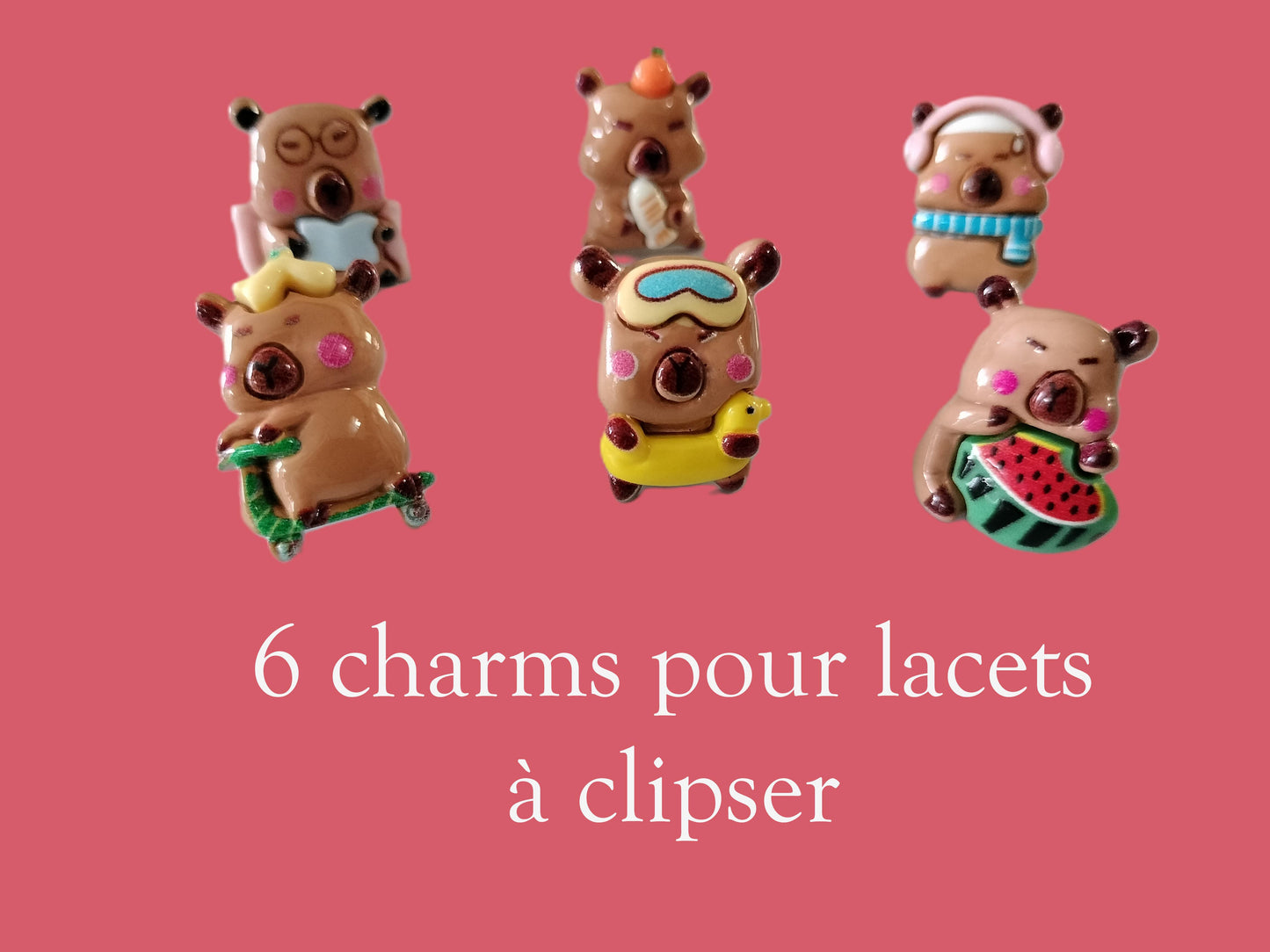 6 charms pour lacets à clipser - Capybara
