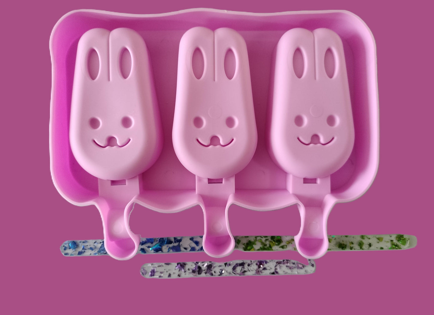 Moule à glaces Lapins + 3 batônnets réutilisables / lavables