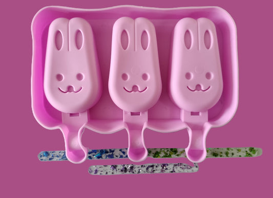 Moule à glaces Lapins + 3 batônnets réutilisables / lavables