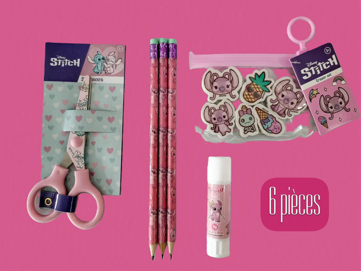 Kit papeterie Angel & Stitch - 6 pièces