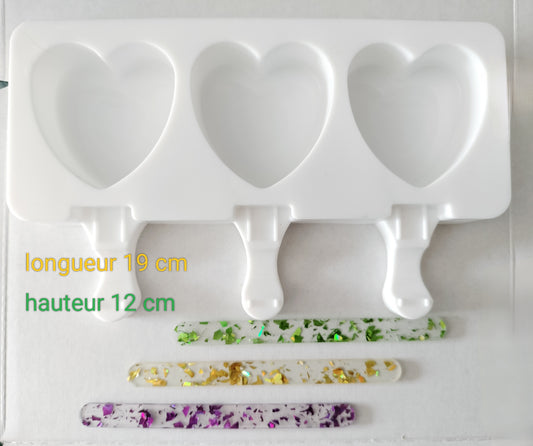 Moule à glaces forme Coeur + 3 batônnets réutilisables et lavables ❤️