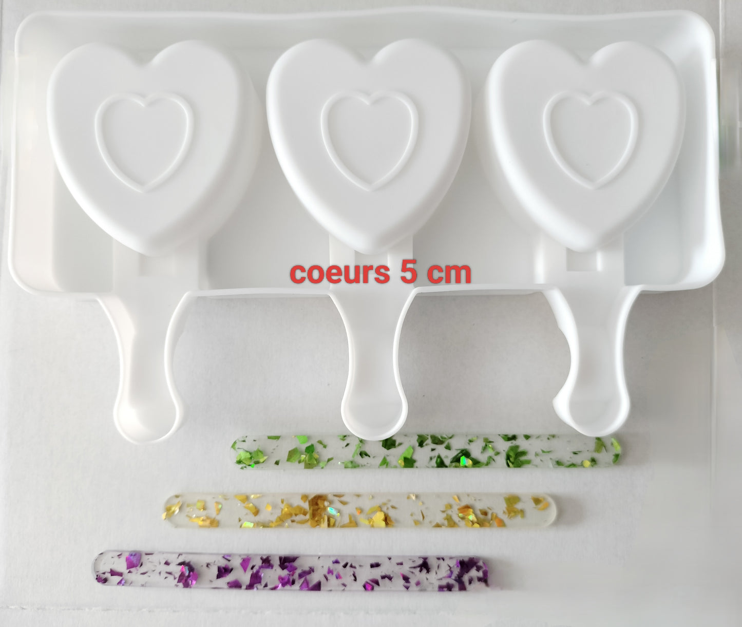 Moule à glaces forme Coeur + 3 batônnets réutilisables et lavables ❤️