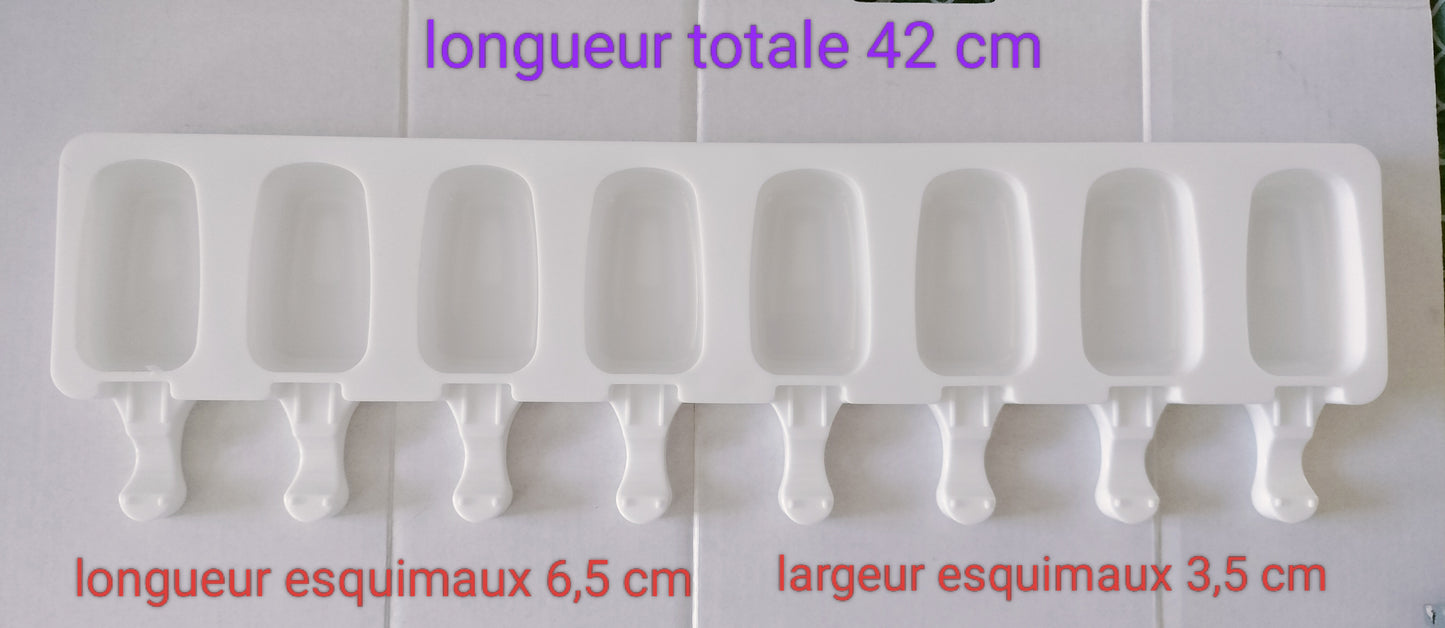 Moule à glaces  8 minis esquimaux + 8 batônnets réutilisables et lavables