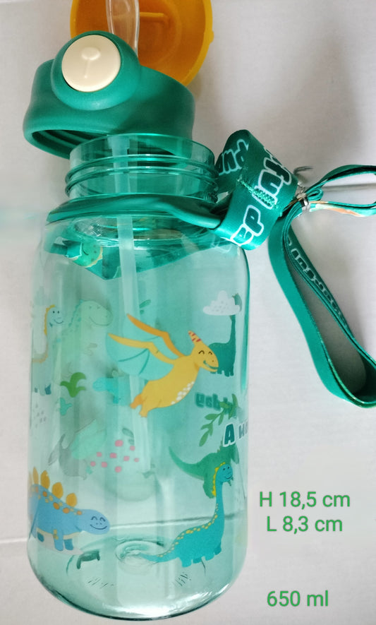 Gourde plastique Dinosaures + 1 goupillon de nettoyage