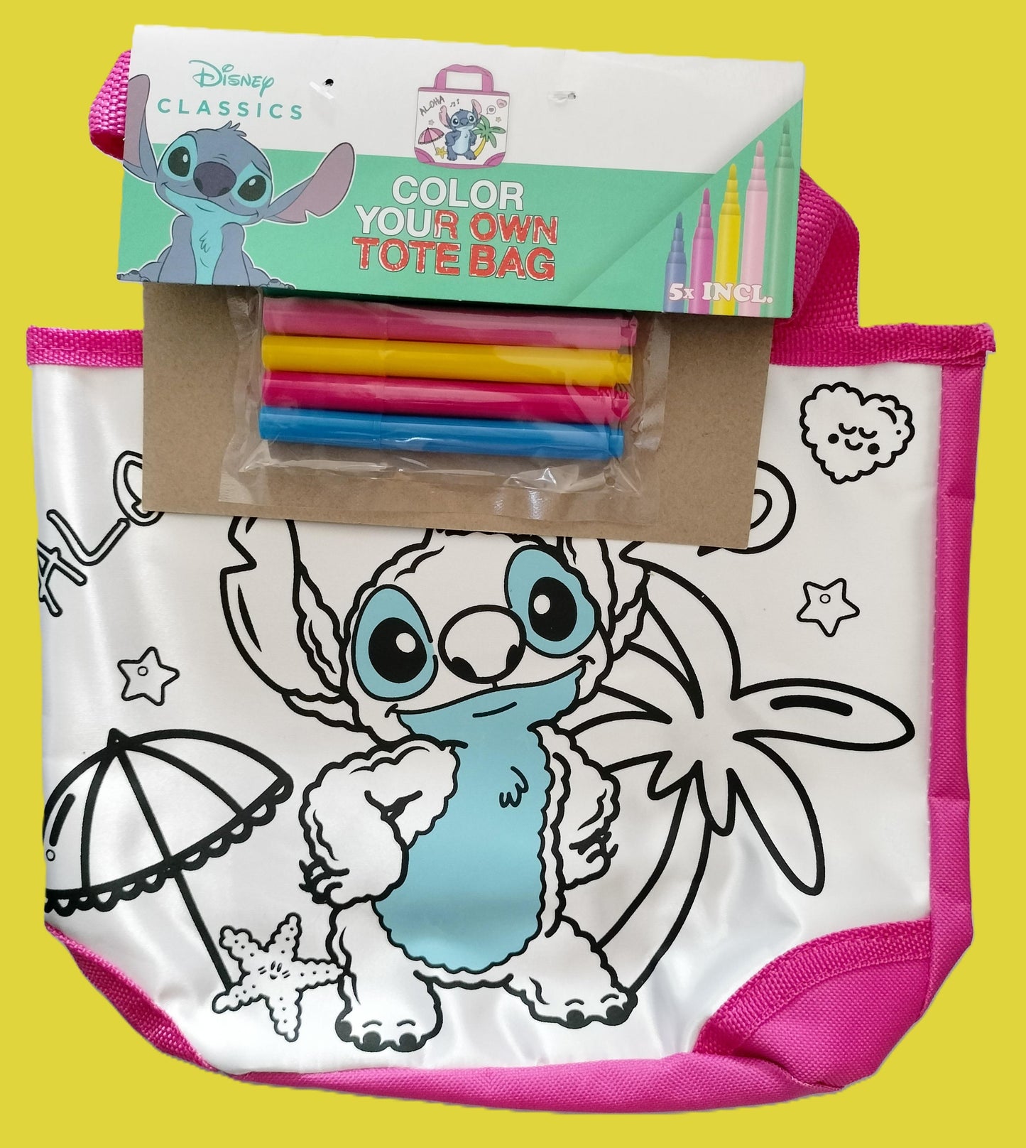 Sac à colorier Stitch + 5 feutres à tissus