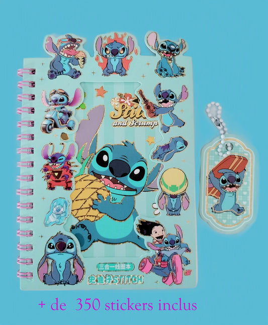 Carnet Stitch 8 pages à petits carreaux  + 16 pages de stickers ( + de 350 stickers )
