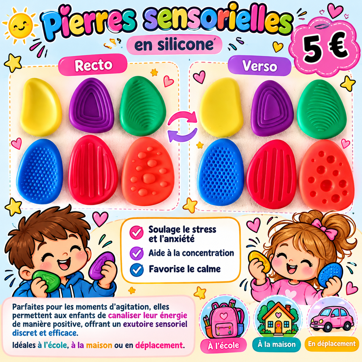 6 pierres sensorielles en silicone
