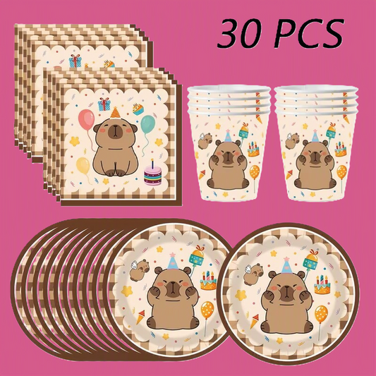 Kit anniversaire Capybara 30 pièces + 1 nappe