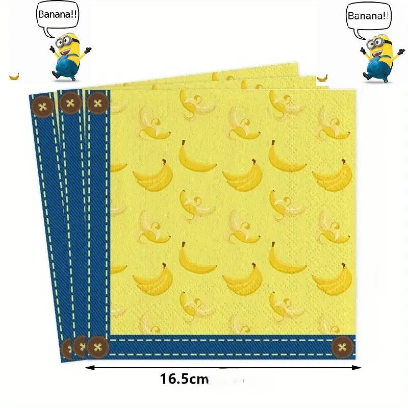 Kit anniversaire Minions : jeu dooble , serviettes , cake topper , banderole et 4 lunettes Minions