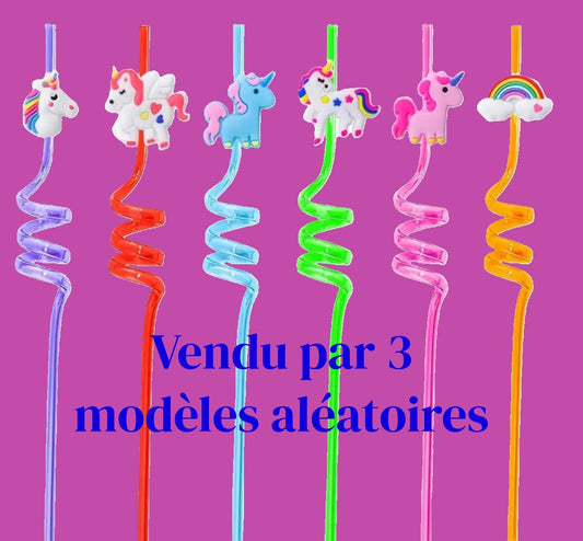 3   pailles torsadées Licorne