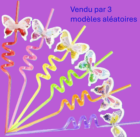 3 pailles torsadées Papillons